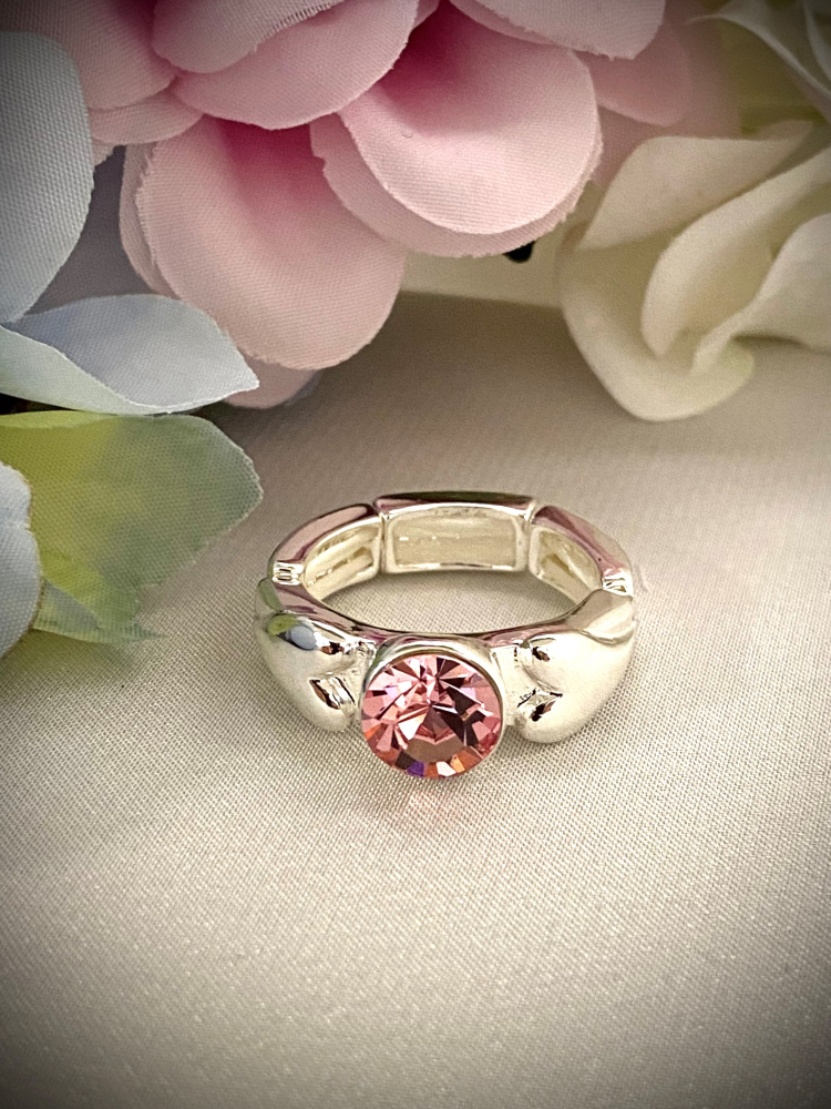 30114 Ring sølvfarget med Hjerter og rosa sten - Hjerter